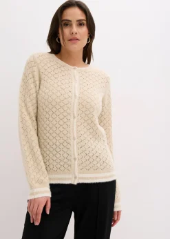 Femme bonprix Maille|Pulls & Gilets|Gilet en maille poilue ajourée