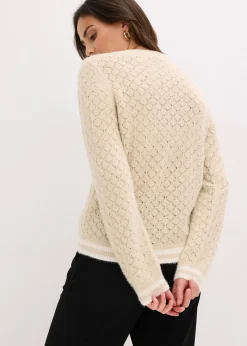 Femme bonprix Maille|Pulls & Gilets|Gilet en maille poilue ajourée