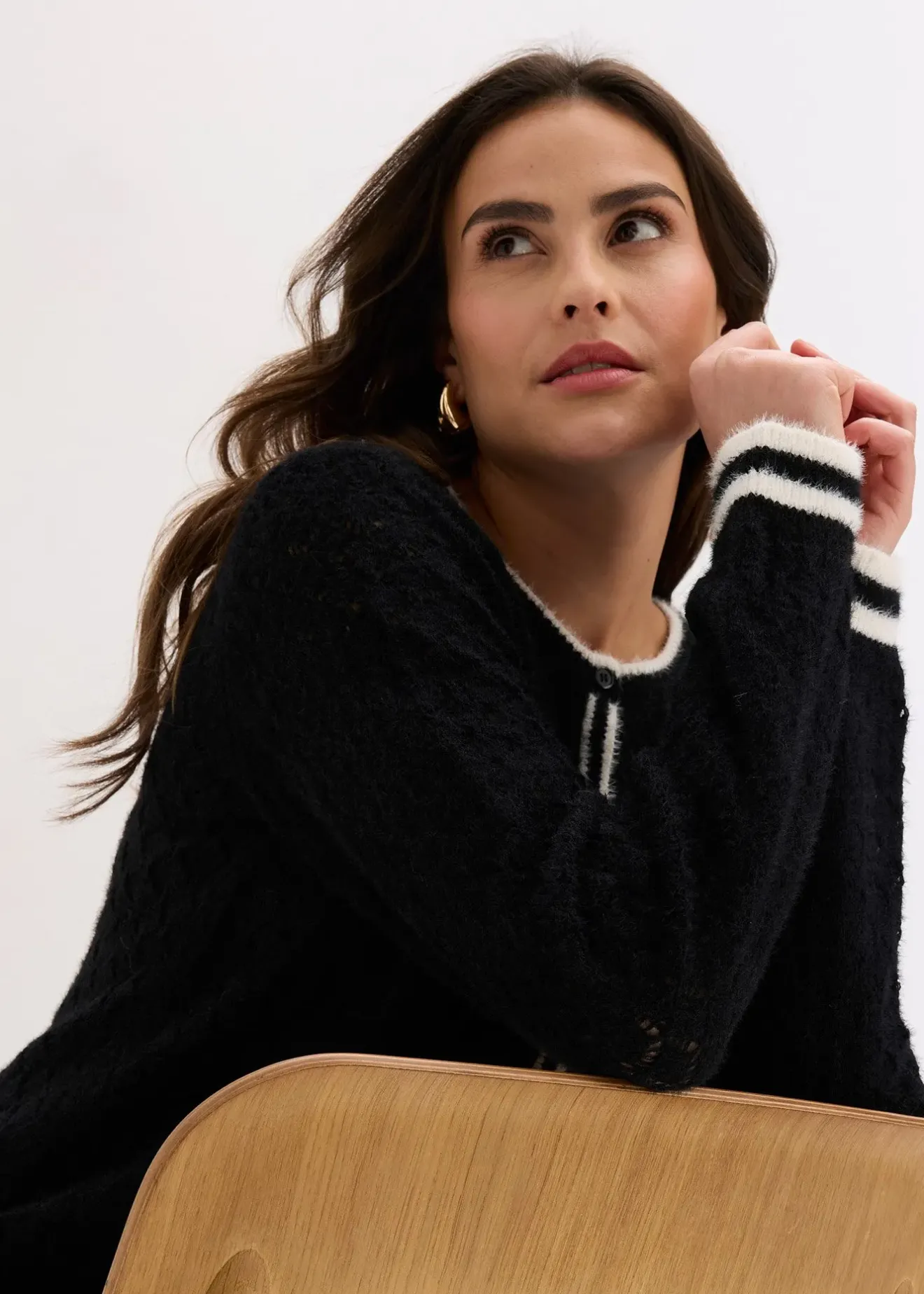 bonprix Gilet en maille poilue ajourée|Femme Maille|Pulls & Gilets