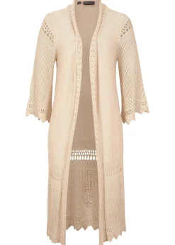 bonprix Gilet long en maille ajourée|Femme Maille|Pulls & Gilets