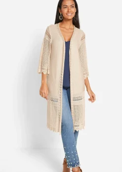 bonprix Gilet long en maille ajourée|Femme Maille|Pulls & Gilets