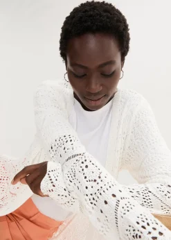 bonprix Gilet long en maille ajourée|Femme Maille|Pulls & Gilets