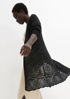 bonprix Gilet long en maille ajourée|Femme Maille|Pulls & Gilets