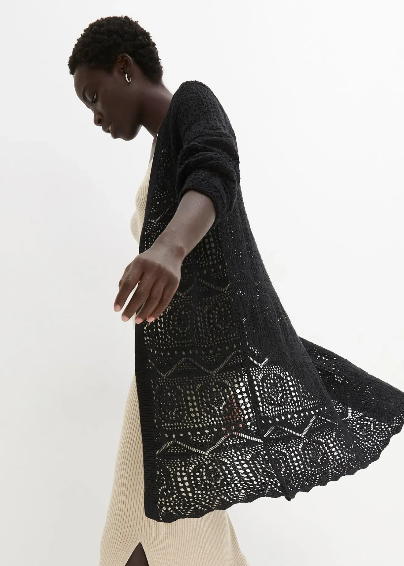 bonprix Gilet long en maille ajourée|Femme Maille|Pulls & Gilets