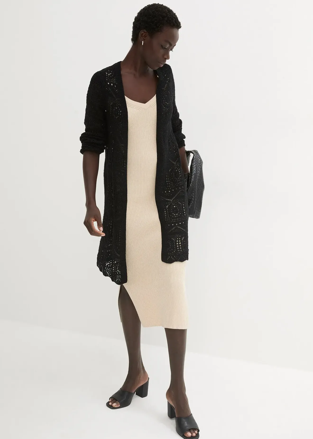 bonprix Gilet long en maille ajourée|Femme Maille|Pulls & Gilets