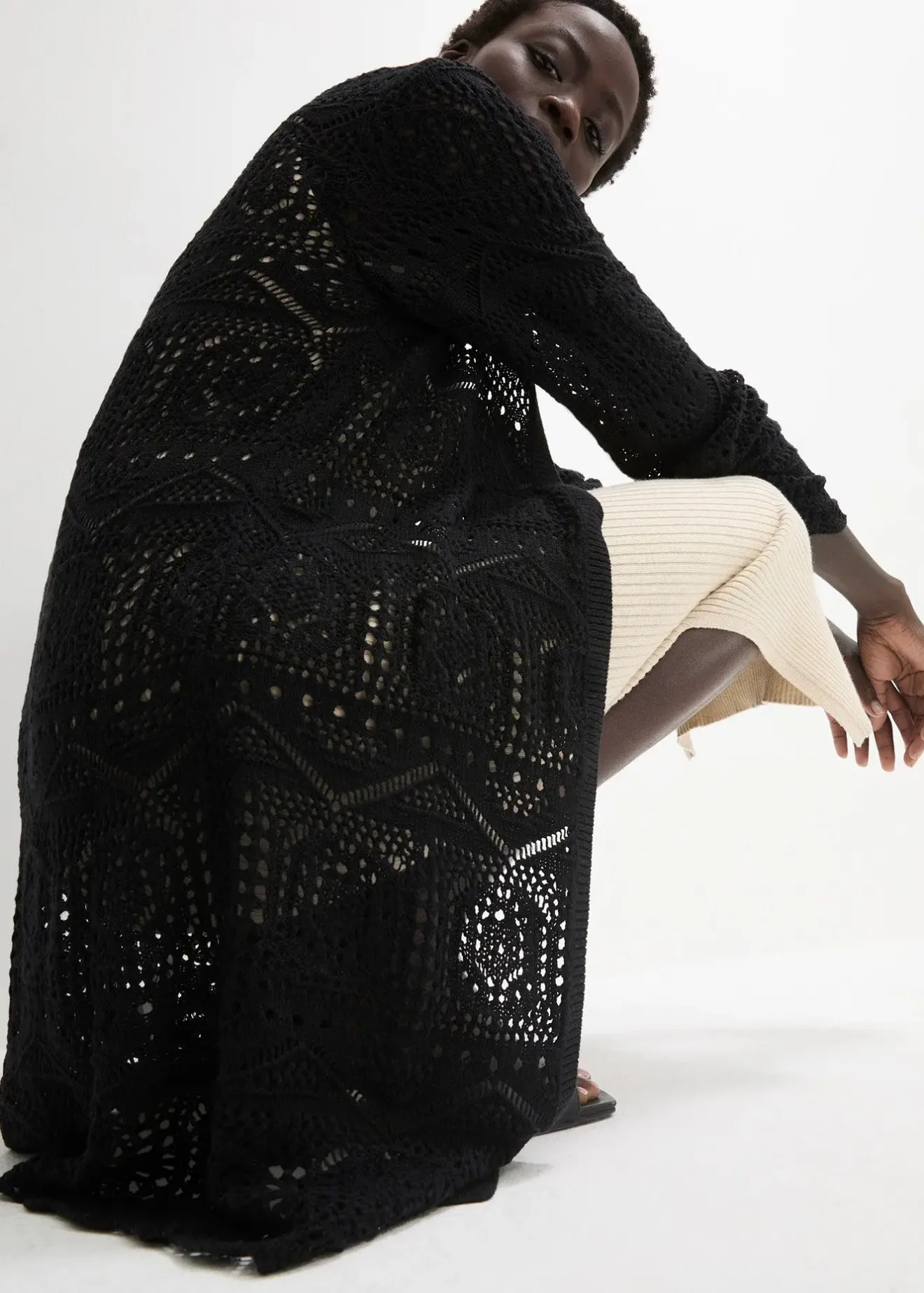 bonprix Gilet long en maille ajourée|Femme Maille|Pulls & Gilets