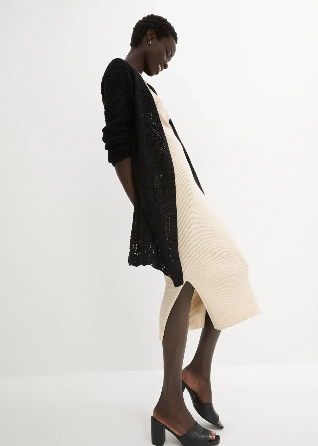 bonprix Gilet long en maille ajourée|Femme Maille|Pulls & Gilets