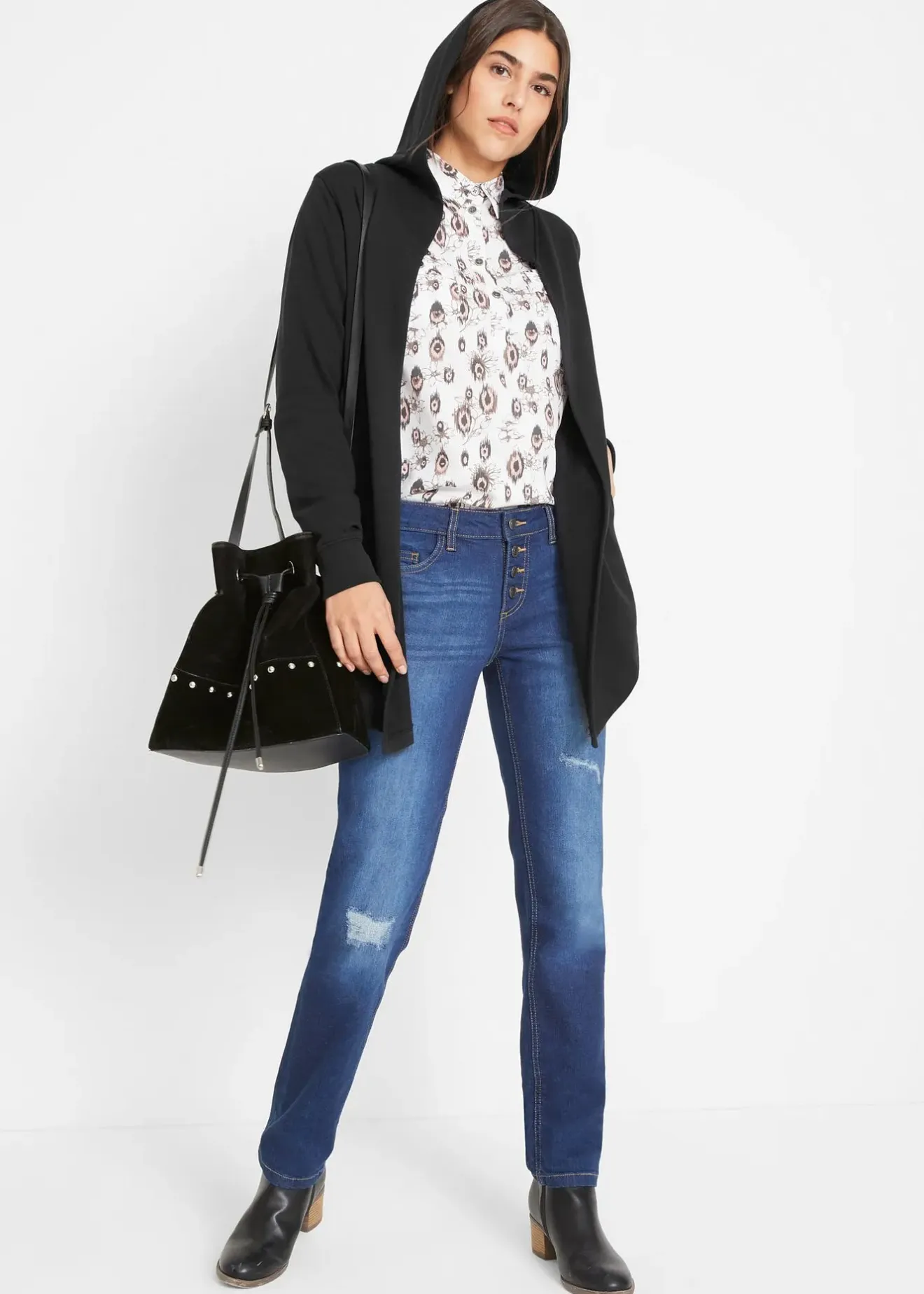 Femme bonprix Sweats|Gilet long en molleton de coton mélangé