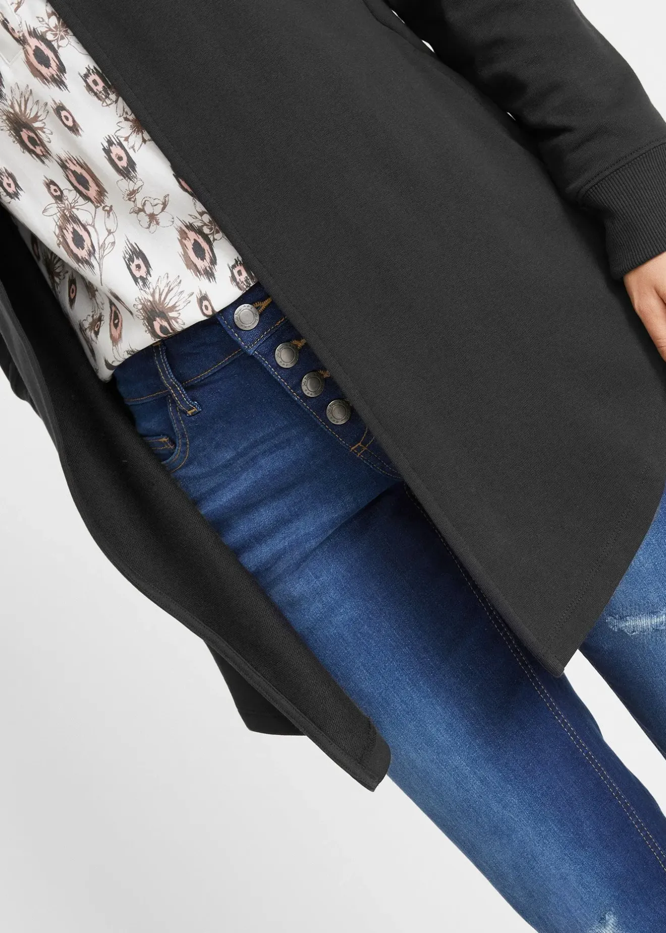 Femme bonprix Sweats|Gilet long en molleton de coton mélangé