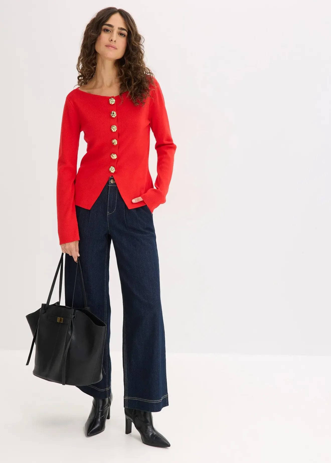 bonprix Gilet péplum en maille à boutons décoratifs|Femme Maille|Pulls & Gilets