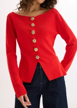 bonprix Gilet péplum en maille à boutons décoratifs|Femme Maille|Pulls & Gilets