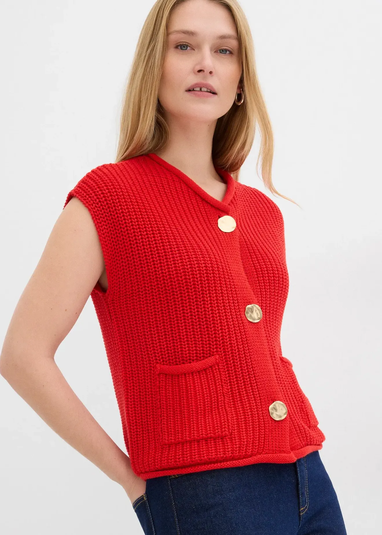 Femme bonprix Maille|Vestes & Manteaux|Gilet sans manches en maille avec des poches