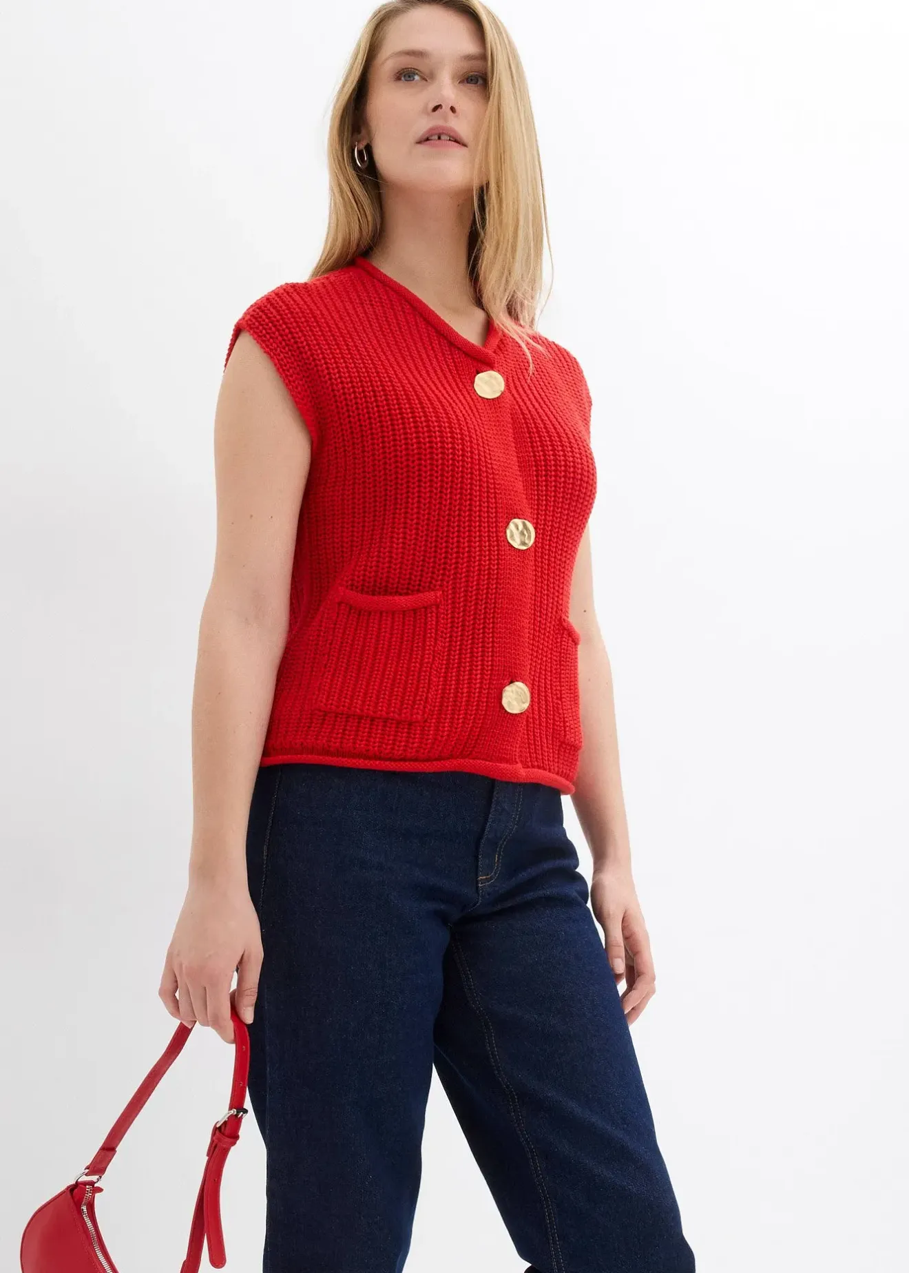 Femme bonprix Maille|Vestes & Manteaux|Gilet sans manches en maille avec des poches