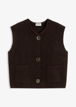 bonprix Gilet sans manches en maille à boutons décoratifs|Femme Maille|Vestes & Manteaux