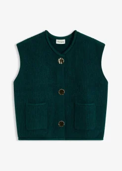 Femme bonprix Maille|Vestes & Manteaux|Gilet sans manches en maille à boutons décoratifs