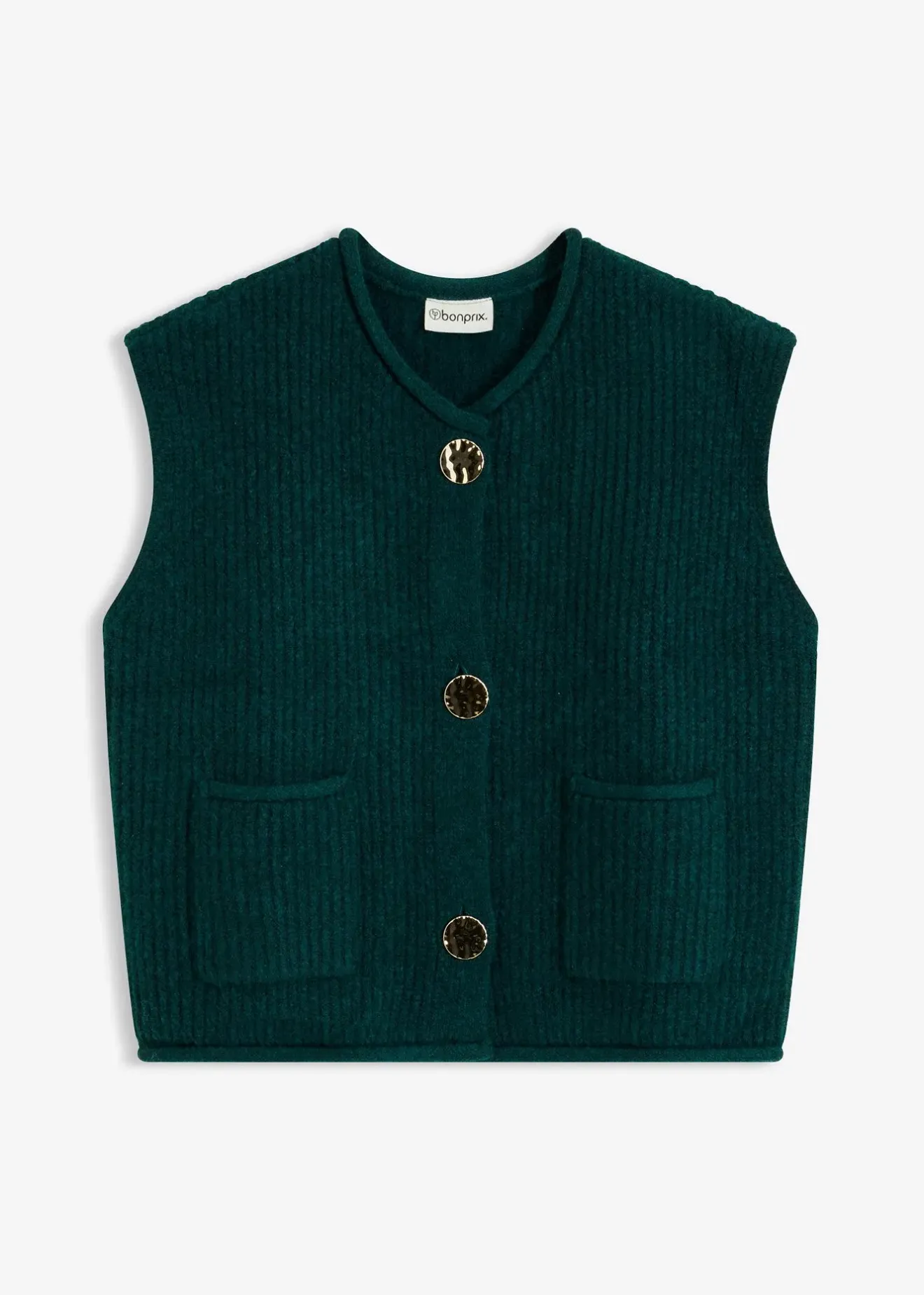 Femme bonprix Maille|Vestes & Manteaux|Gilet sans manches en maille à boutons décoratifs