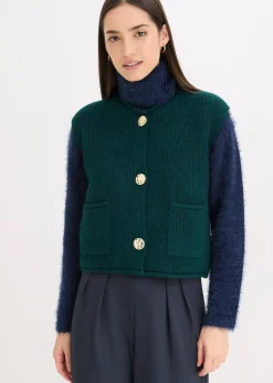 Femme bonprix Maille|Vestes & Manteaux|Gilet sans manches en maille à boutons décoratifs