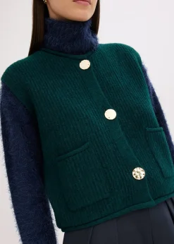 Femme bonprix Maille|Vestes & Manteaux|Gilet sans manches en maille à boutons décoratifs