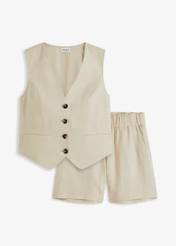 bonprix Gilet sans manches et short en lin mélangé|Femme Blazers|Pantalons