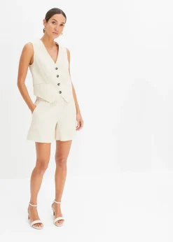 bonprix Gilet sans manches et short en lin mélangé|Femme Blazers|Pantalons