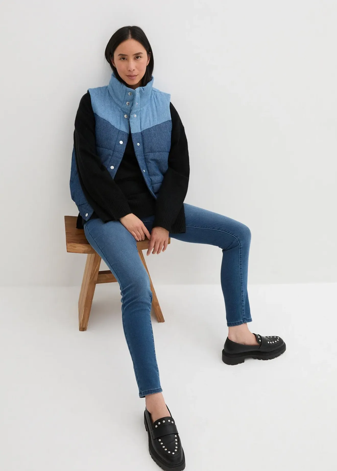 Femme bonprix Vestes & Manteaux|Gilet sans manches matelassé en jean