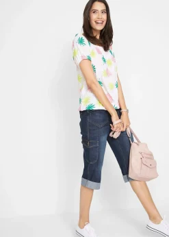 Femme bonprix Jeans|Jean 3/4 cargo stretch, taille normale