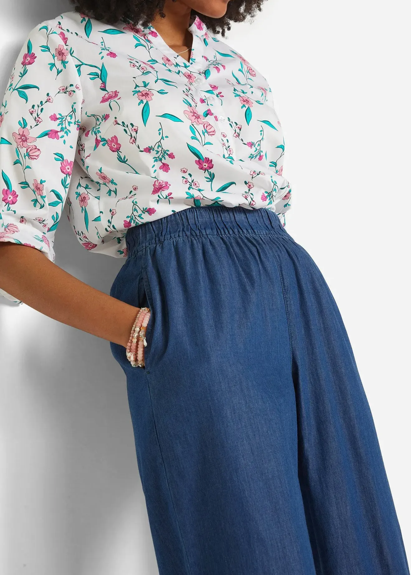 Femme bonprix Jeans|Jean à enfiler léger avec taille confortable, coupe large