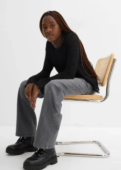 bonprix Jean ample taille mi-haute, orné de strass|Enfant Vêtements Enfant|Filles 9-16 Ans·Jeans