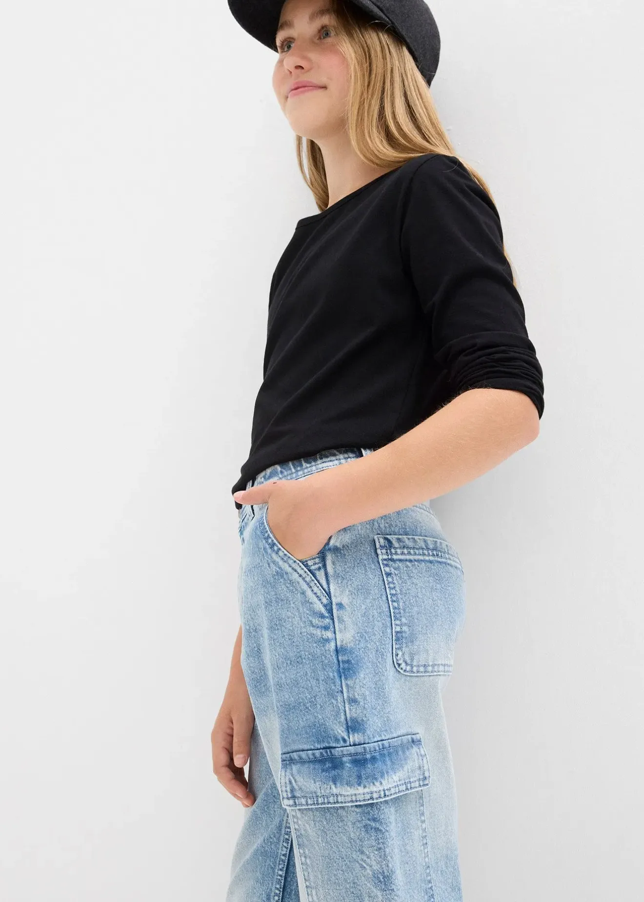 Enfant bonprix Vêtements Enfant|Filles 9-16 Ans·Jeans|Jean baggy poches cargo, taille mi-haute