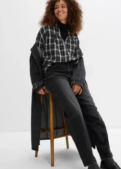 Femme bonprix Jeans|Jean barrel taille haute en coton