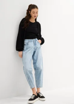 Femme bonprix Jeans|Jean barrel taille mi-haute peu extensible, cropped