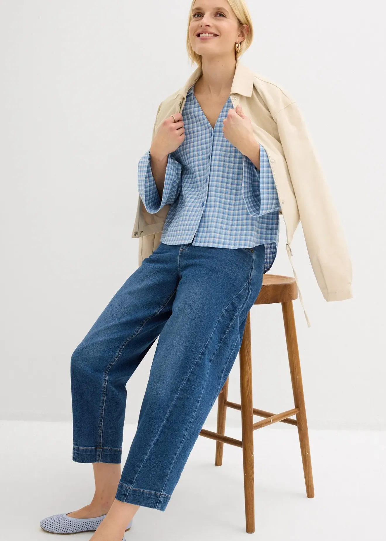 bonprix Jean barrel taille mi-haute, cropped|Femme Tailles Petite