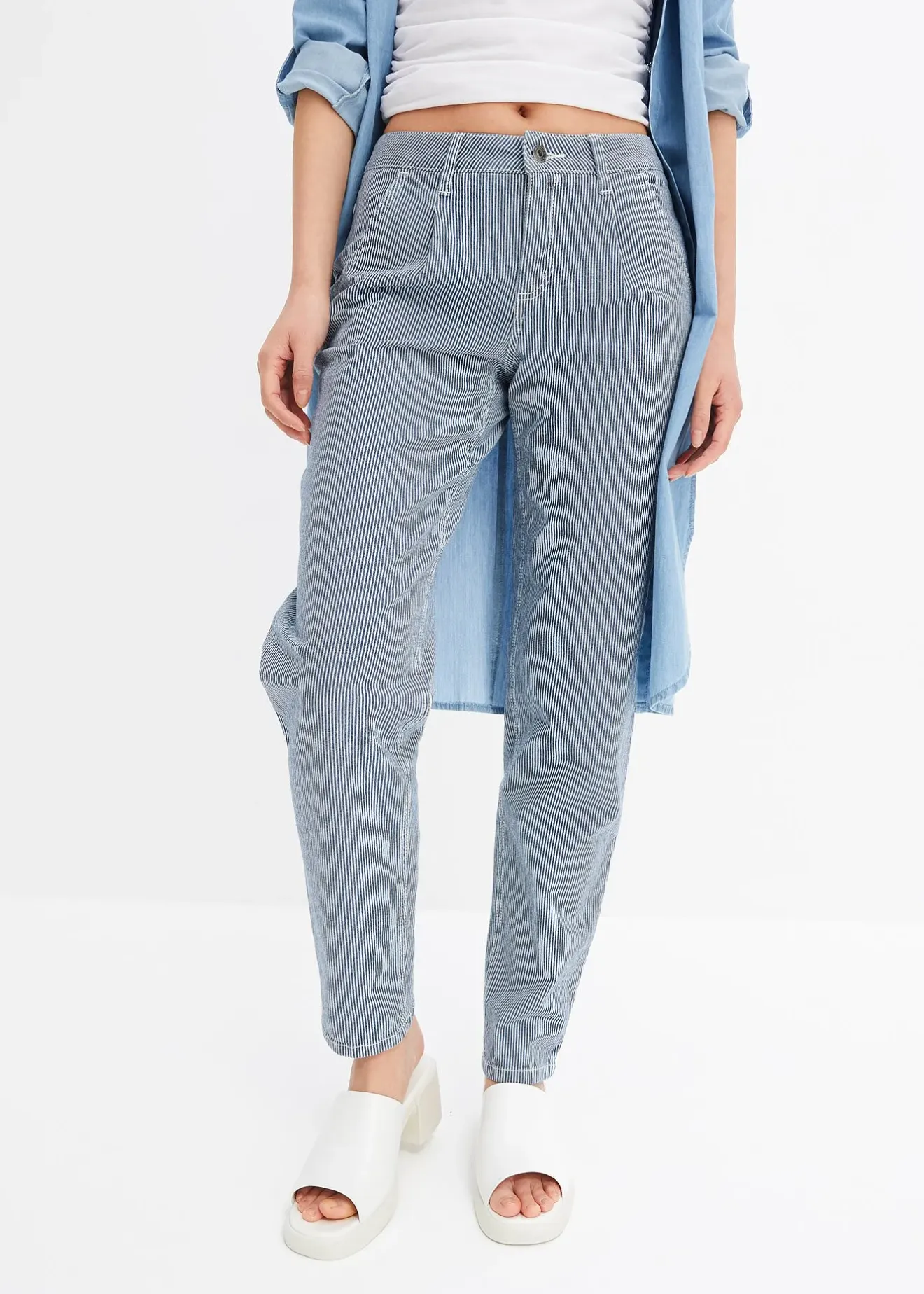 bonprix Jean barrel, taille mi-haute, rayé|Femme Jeans