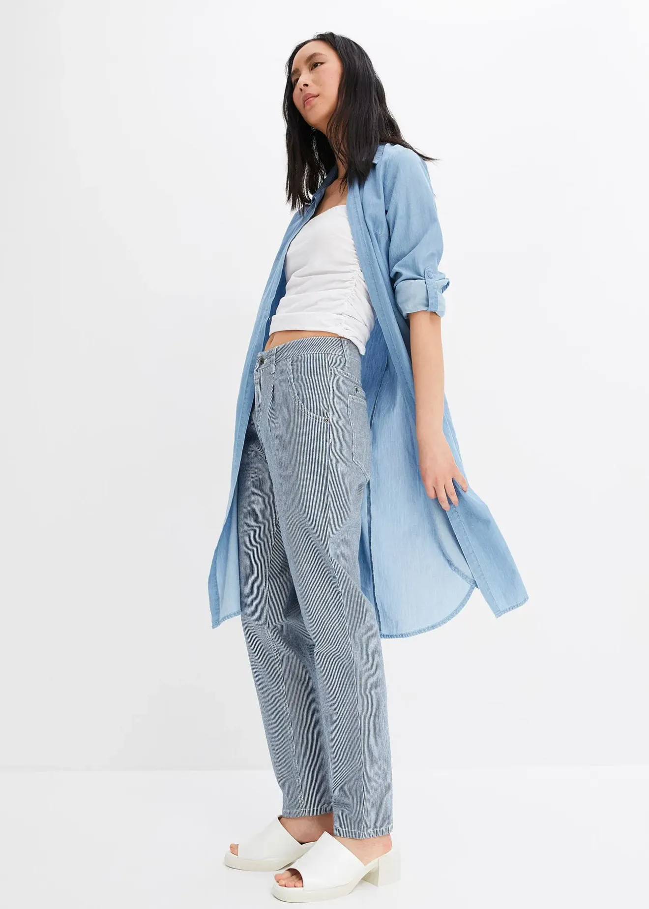 bonprix Jean barrel, taille mi-haute, rayé|Femme Jeans