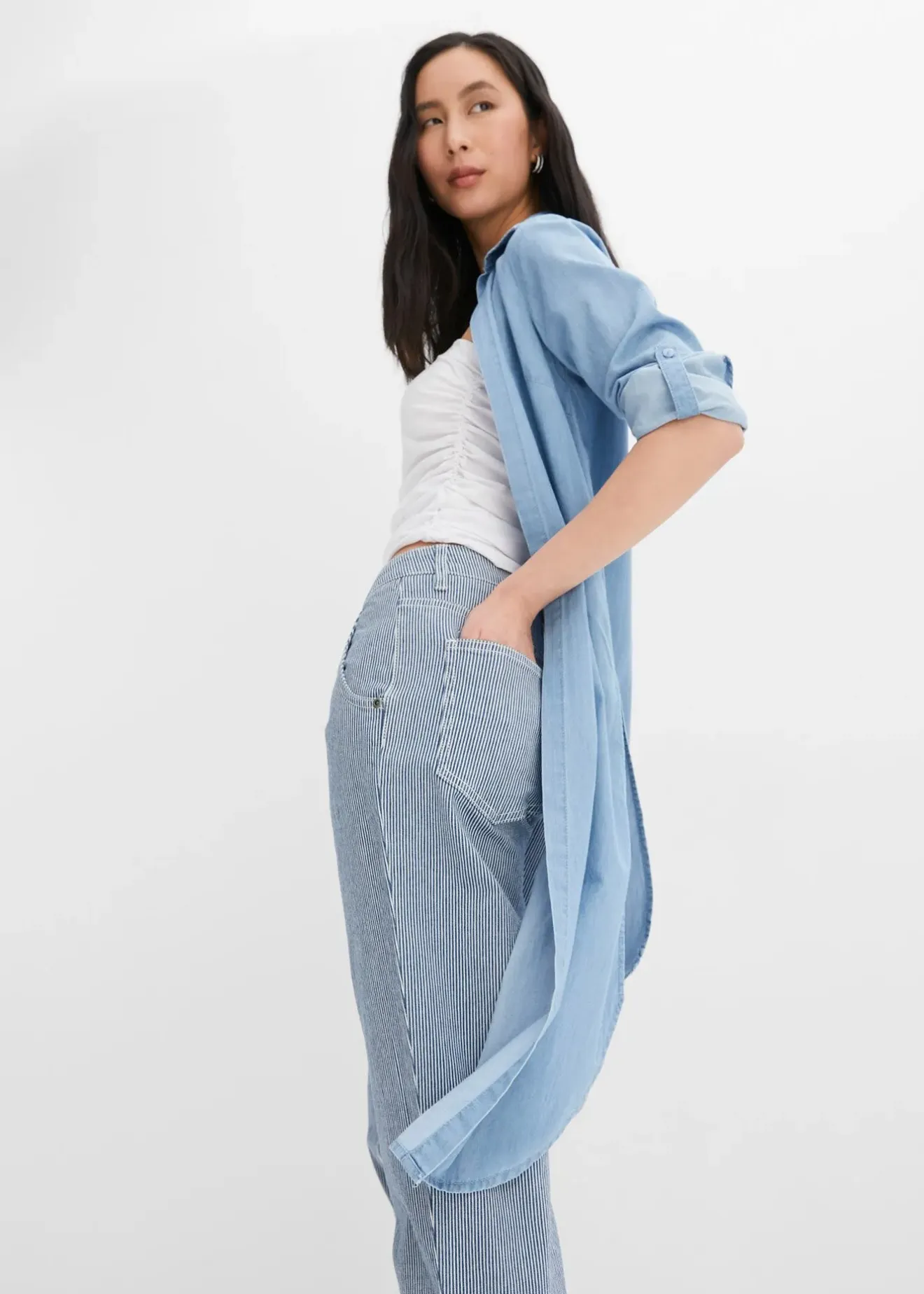 bonprix Jean barrel, taille mi-haute, rayé|Femme Jeans