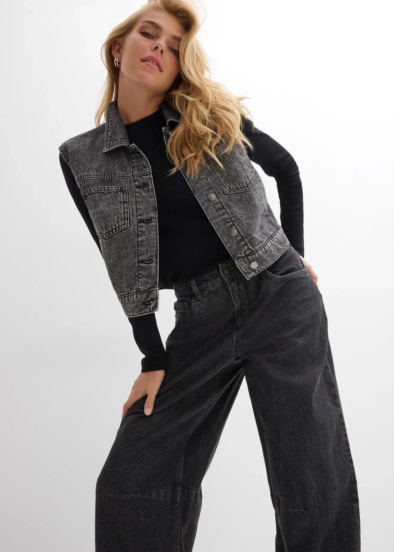 Femme bonprix Jeans|Jean barrel taille mi-haute