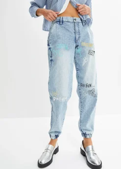 Femme bonprix Jeans|Jean barrel, taille mi-haute et élastiquée