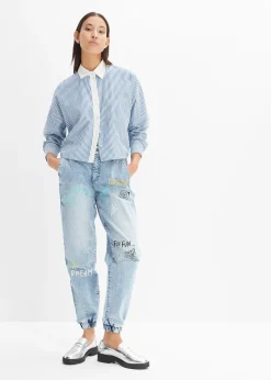 Femme bonprix Jeans|Jean barrel, taille mi-haute et élastiquée