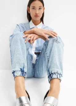 Femme bonprix Jeans|Jean barrel, taille mi-haute et élastiquée