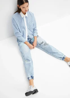 Femme bonprix Jeans|Jean barrel, taille mi-haute et élastiquée