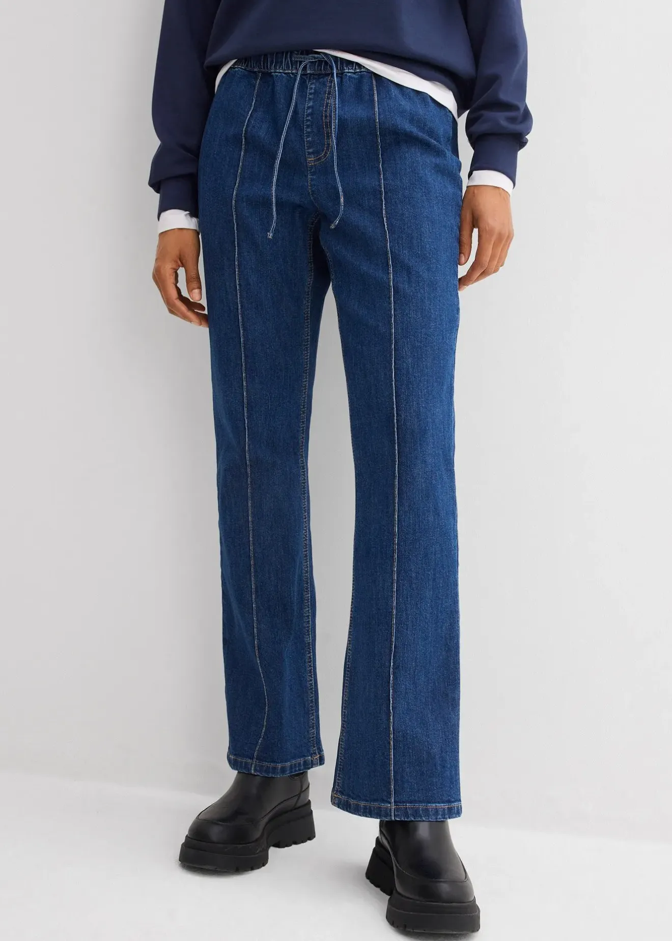 Femme bonprix Jeans|Jean bootcut taille mi-haute et élastiquée