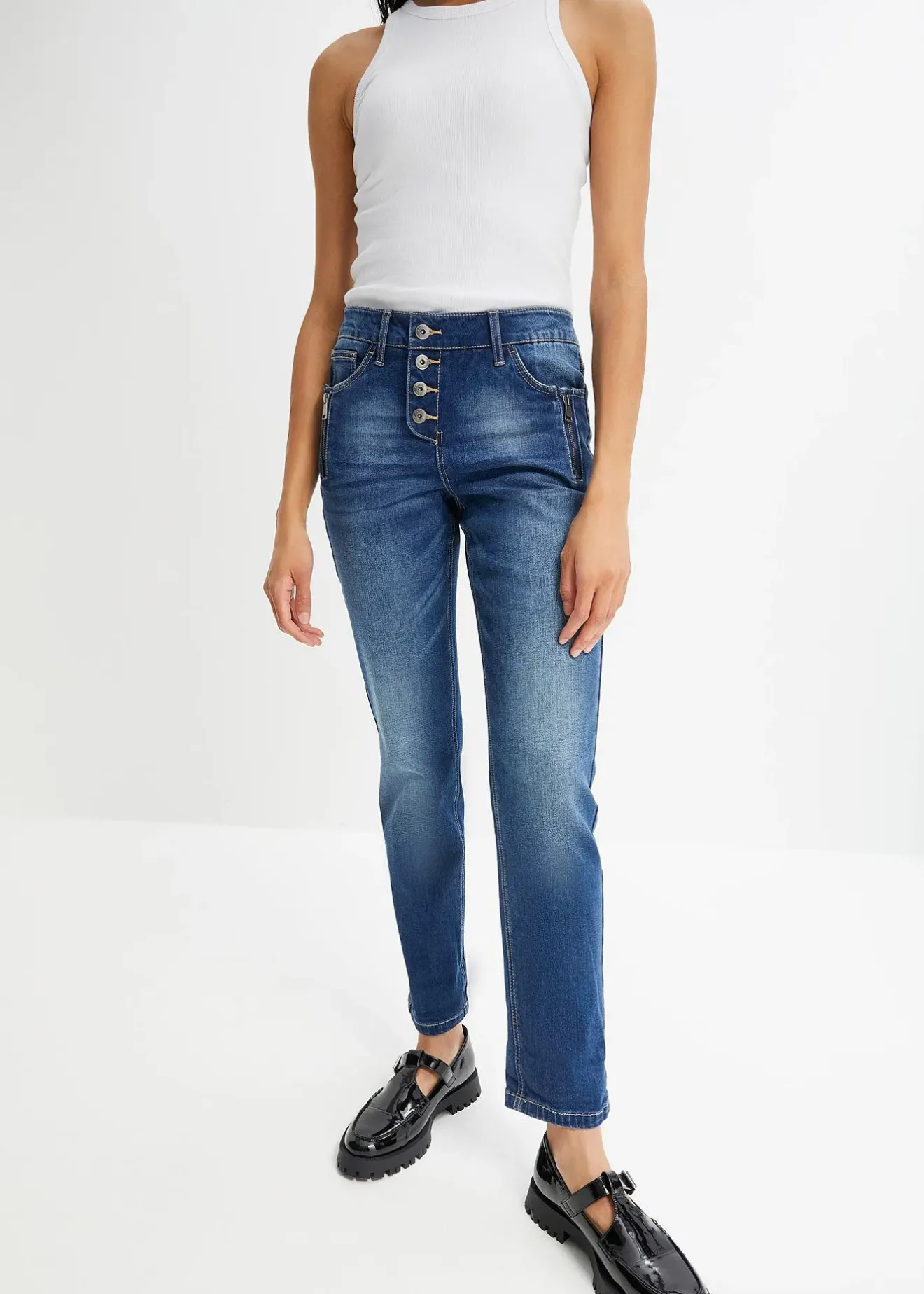 Femme bonprix Jeans|Jean boyfriend taille mi-haute