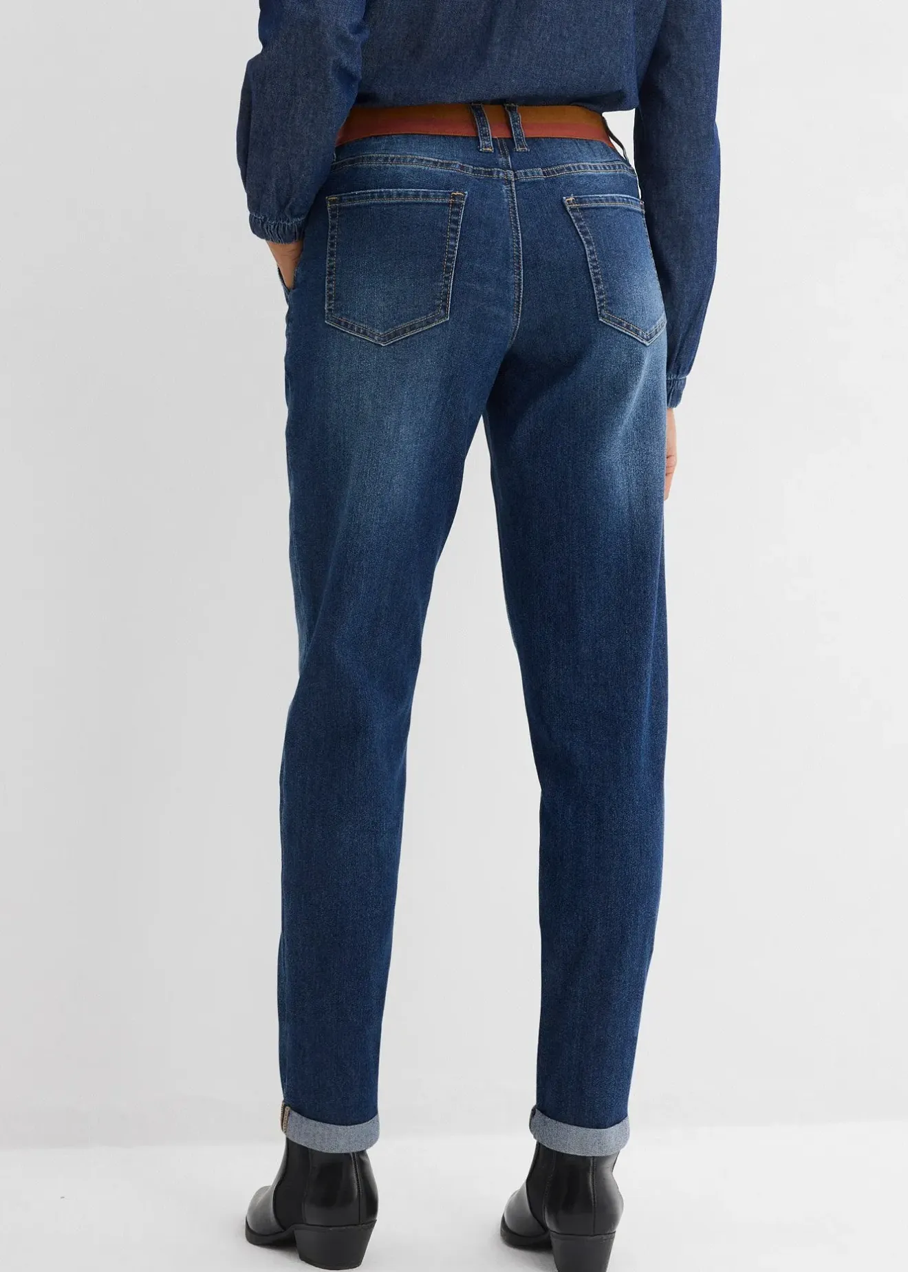 Femme bonprix Jeans|Jean boyfriend taille mi-haute et élastiquée