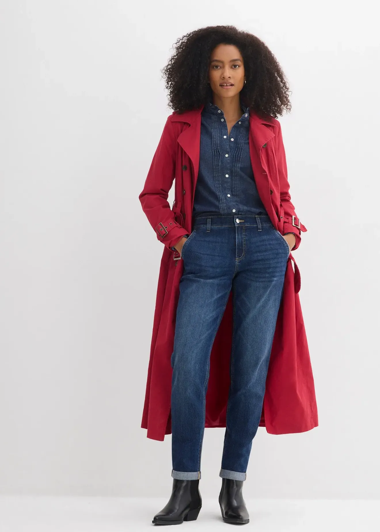 Femme bonprix Jeans|Jean boyfriend taille mi-haute et élastiquée