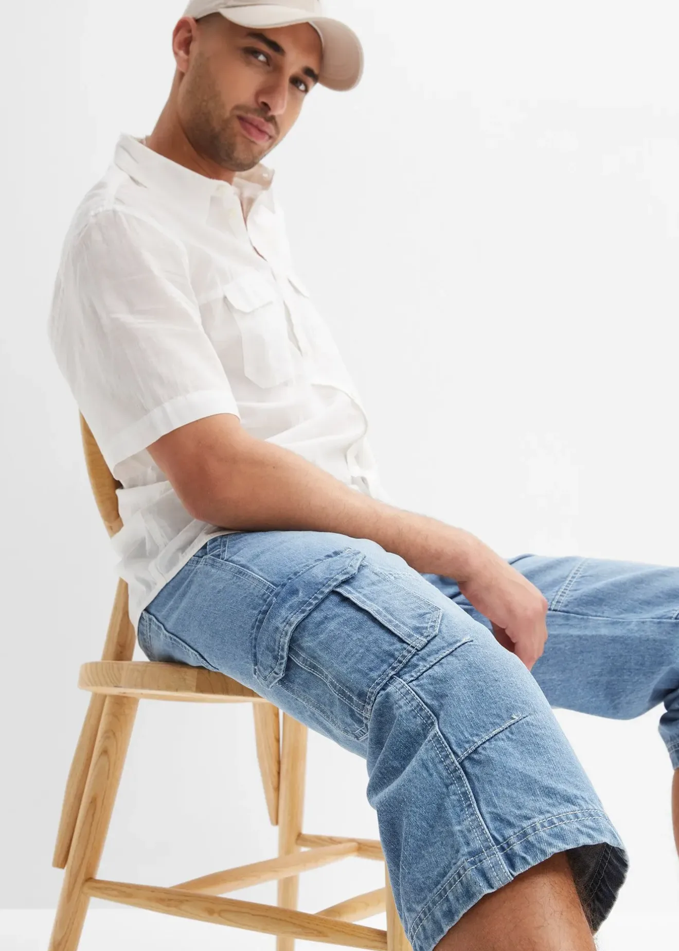 Homme bonprix Jeans|Jean cargo 3/4 regular droit