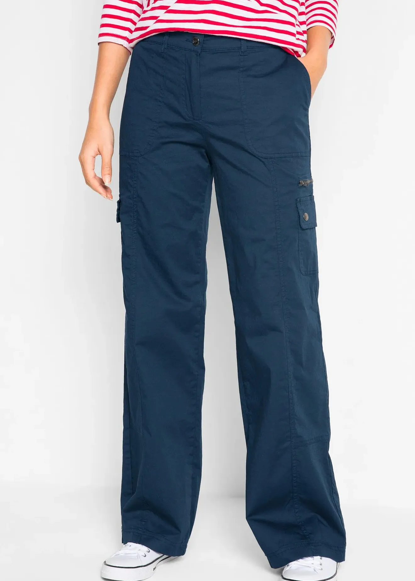 Femme bonprix Pantalons|Jean cargo en coton, taille mi-haute