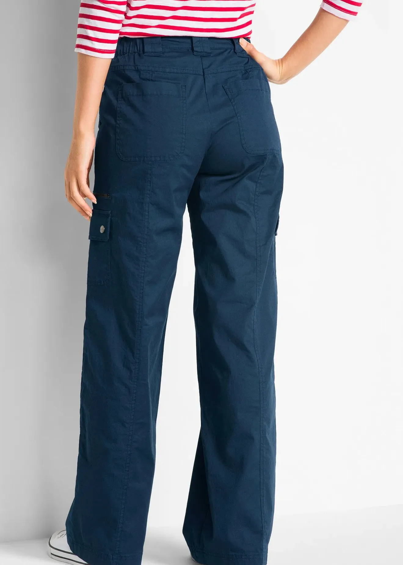 Femme bonprix Pantalons|Jean cargo en coton, taille mi-haute