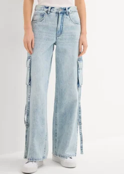 bonprix Jean cargo taille mi-haute, peu extensible, long|Femme Jeans