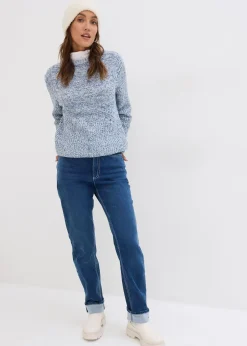 Femme bonprix Jeans|Jean chaud droit, taille haute