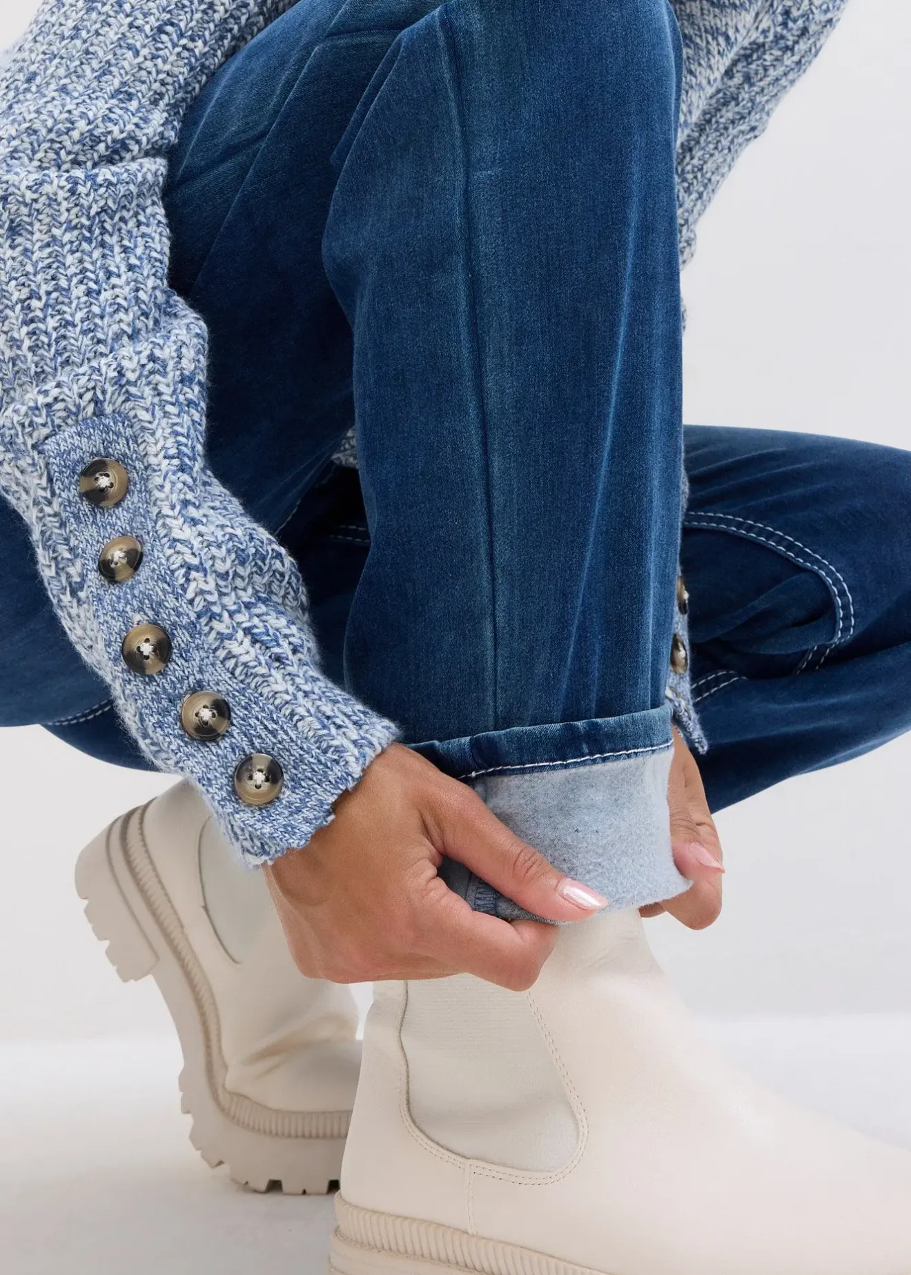 Femme bonprix Jeans|Jean chaud droit, taille haute